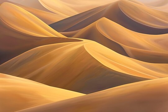 Abstract desert landscape, rolling dunes in warm tones, smooth and flowing composition, evokes calmness and vastness, subtle gradients and soft shadows