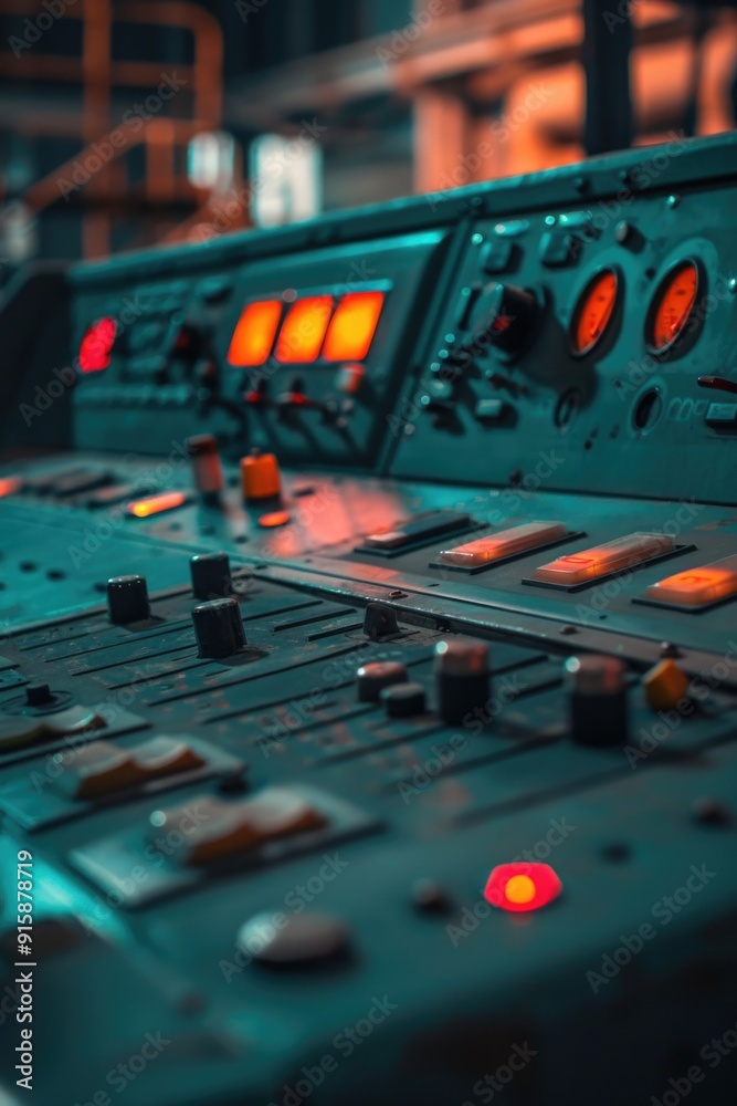 Poster Control panel in a building, with buttons and displays