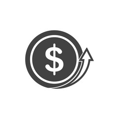 Dollar rate increase sign cent coins, Money payout investment icon, Dollar growth vector sign isolated.