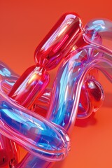 A close-up shot of two vibrant objects, one red and one blue