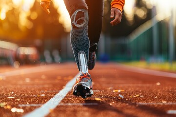Runner with artificial leg on track. Inspiring image of determination.