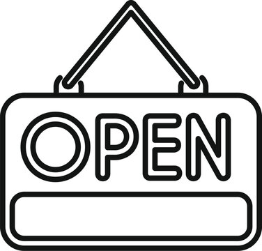 recommend clip art: Simple line art icon of an open sign hanging, conveying a message of availability and welcome