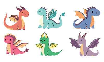 Cartoon cute dragon set. Vector illustration