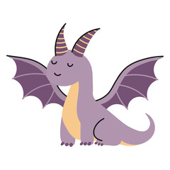 Cartoon cute purple dragon character. Vector