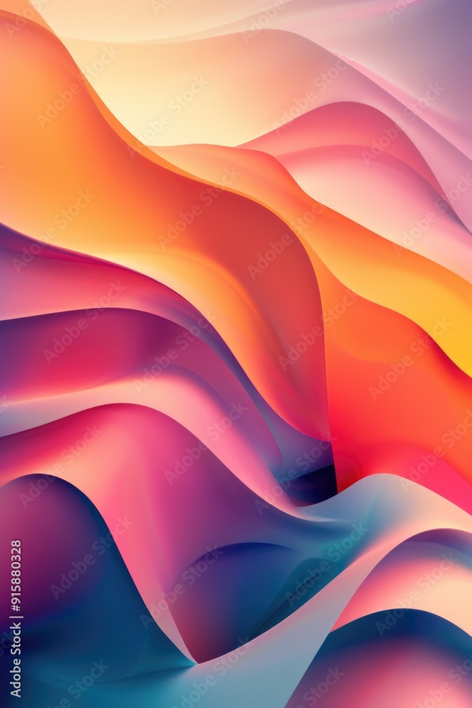 Poster abstract art featuring wavy shapes on a colorful background