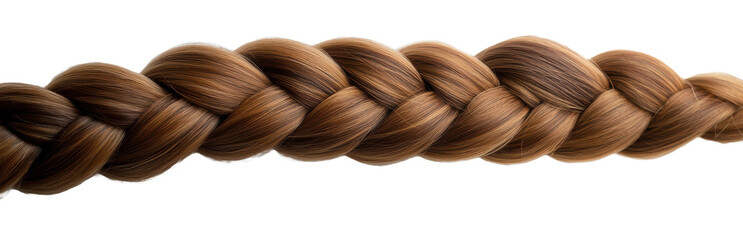 Close-up of a neatly braided brown hairstyle, cut out - stock png.