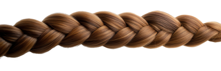 Close-up of a neatly braided brown hairstyle, cut out - stock png.