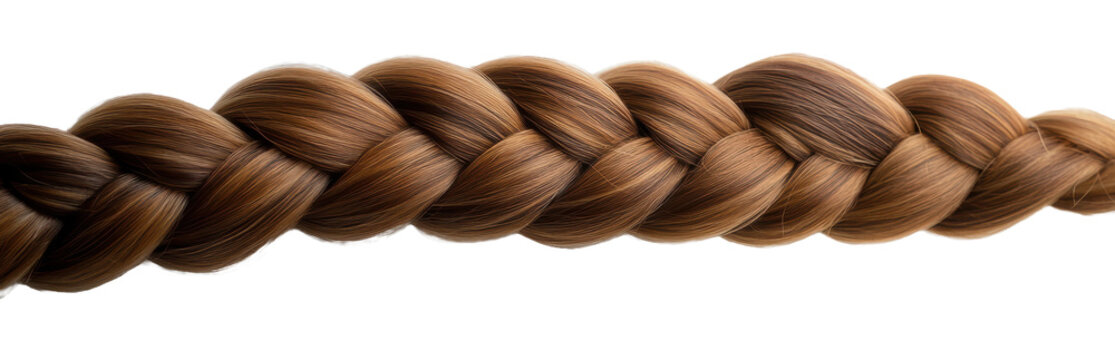 Close-up of a neatly braided brown hairstyle, cut out - stock png.