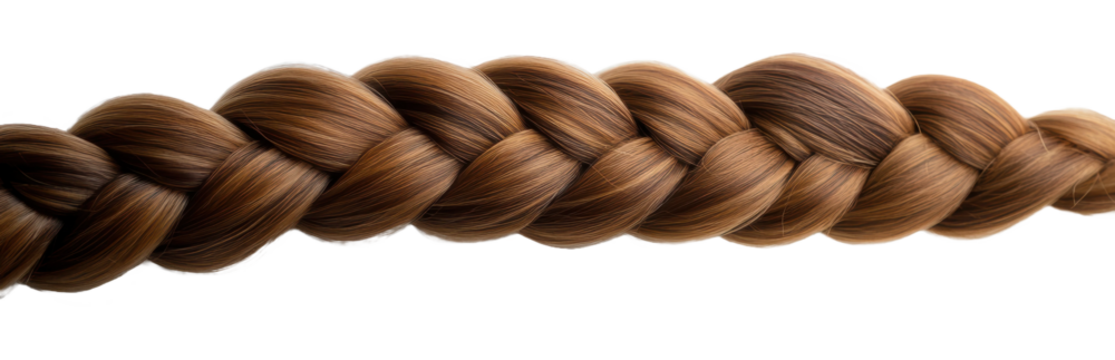 Close-up of a neatly braided brown hairstyle, cut out - stock png.