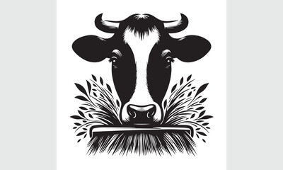 cow head silhouette vector, black and white cow logo, Cow face vector illustration on a white background