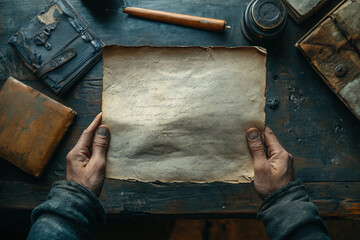 A man holding an old letter, reliving the emotions of the past.