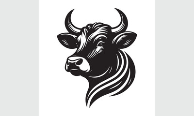cow head silhouette vector, black and white cow logo, Cow face vector illustration on a white background