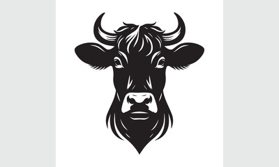 cow head silhouette vector, black and white cow logo, Cow face vector illustration on a white background