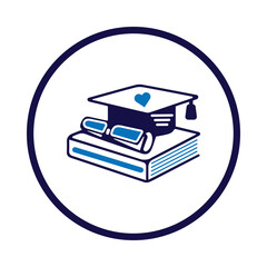 graduation, cap, books, glass, graduation cap on the books icon