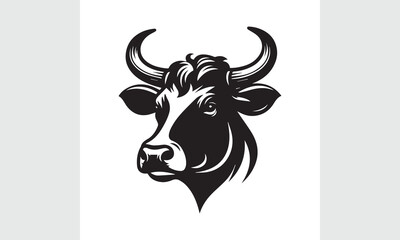 cow head silhouette vector, black and white cow logo, Cow face vector illustration on a white background