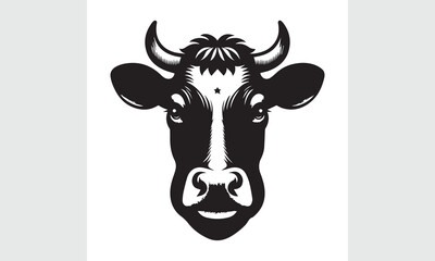 cow head silhouette vector, black and white cow logo, Cow face vector illustration on a white background