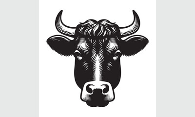 cow head silhouette vector, black and white cow logo, Cow face vector illustration on a white background