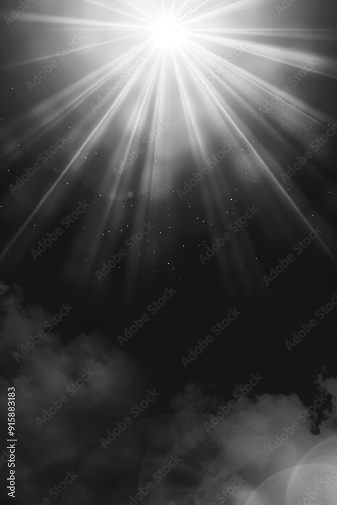 Poster a simple yet striking image of the sun and clouds in shades of gray