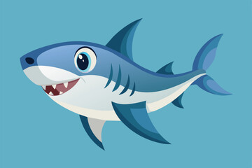 Obraz premium A cheerful blue cartoon shark swimming against a bright background, ideal for various creative projects, especially for children’s themes and education
