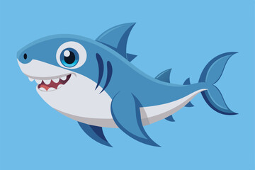 A playful cartoon shark character swims joyfully through a vibrant blue sea, inviting creativity and personalization for various projects