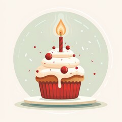 Birthday card template featuring a colorful cupcake with a candle