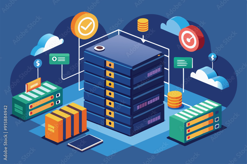 Poster a sophisticated backup server setup is displayed in a digital environment, showcasing integration wi