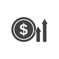 Dollar rate increase sign, Money payout investment icon, Dollar growth vector sign isolated.