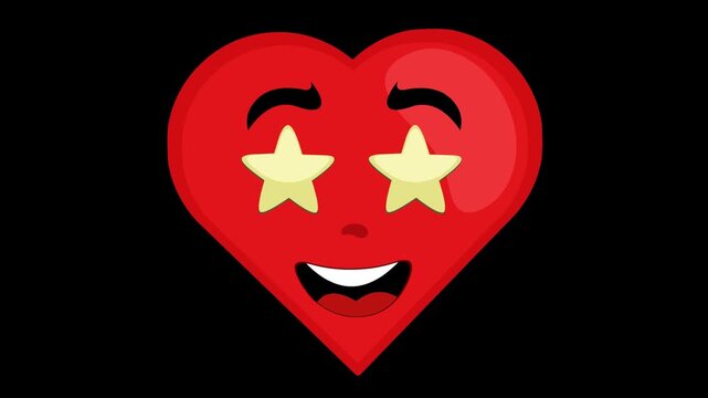 video animation illustration heart character cartoon, marveling with stars in his eyes