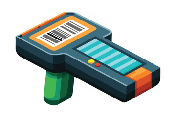 A detailed vector illustration of a modern barcode scanner designed for efficient shopping and inventory management processes
