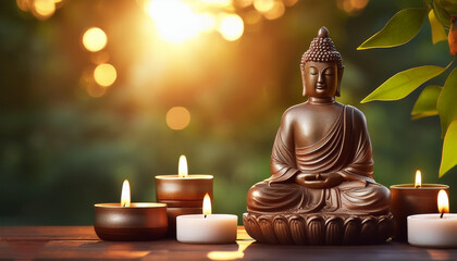 Buddha Statue Set Against Backdrop