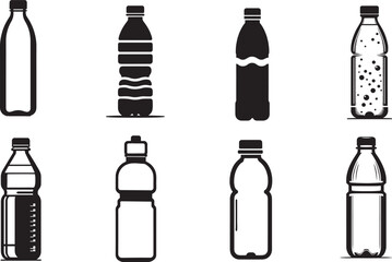 Bottle Silhouette Vector Art Bundle set: Collection of bottle Outlines & Icons Illustrations on White Background | EPS 10