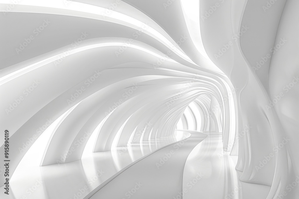 Poster A long, winding tunnel with smooth curved walls, perfect for depicting isolation or disorientation in various settings