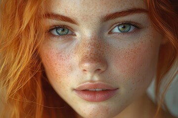 Fototapeta premium ethereal freckled beauty in soft focus dappled sunlight creating captivating play of light and shadow across serene features