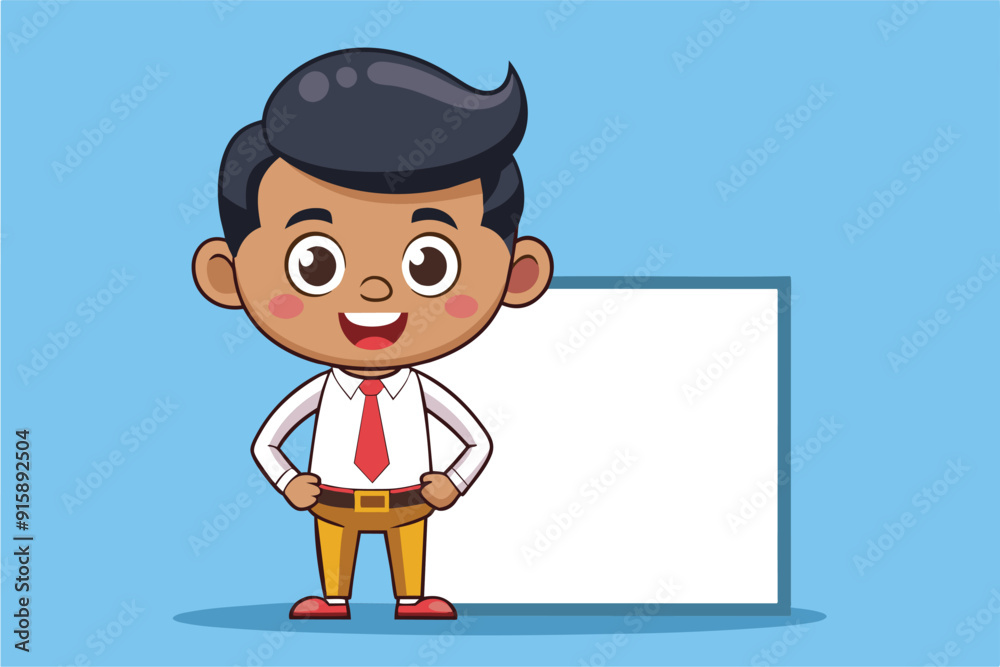 Poster A cheerful cartoon character stands confidently next to a blank canvas, inviting creativity and customization for various artistic endeavors