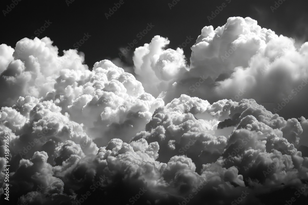 Poster a black and white photo of clouds in the sky, suitable for use as a background or atmospheric elemen