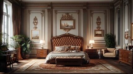 Elegant bedroom with rich furnishings and a luxurious design aesthetic picture