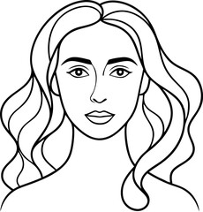 Black and White Line Drawing of a Woman's Face with Wavy Hair
