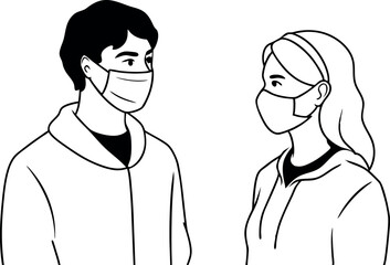 Illustration of People Wearing Face Masks and Talking