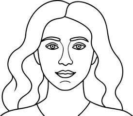 Black And White Line Drawing of Woman With Long Hair