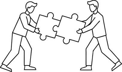 Teamwork Concept With Two People Assembling Puzzle Pieces