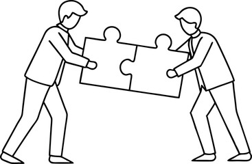 Two Businessmen Connecting Puzzle Pieces in Teamwork