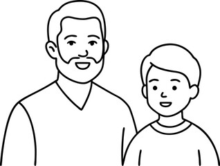 Happy Father and Son Smiling Together Line Art Drawing