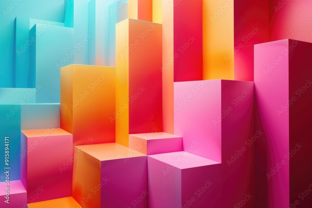 Poster a collection of vibrant cubes arranged in a room setting