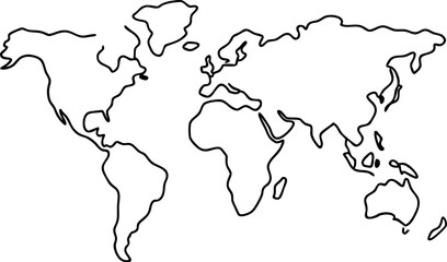 Minimalist World Map Outline in Black on White Background