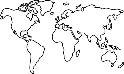 Hand-Drawn World Map Outline on White Background