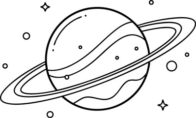 Black And White Planet With Rings Line Drawing