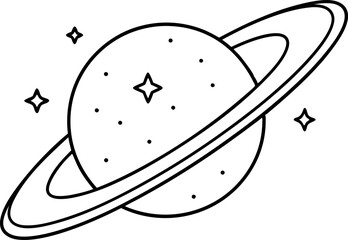 Black And White Saturn Illustration With Stars In Space © Designfly