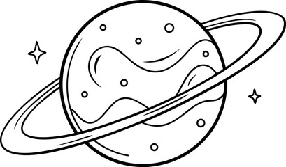 Cartoon Illustration of Saturn with Rings and Stars © Designfly