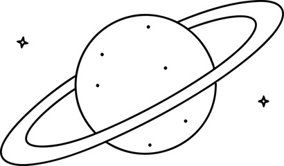 Simple Line Drawing Of Saturn With Stars Surrounding