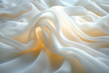 Obraz premium flowing white silk fabric caught in gentle breeze creating ethereal ripples and folds bathed in soft diffused light